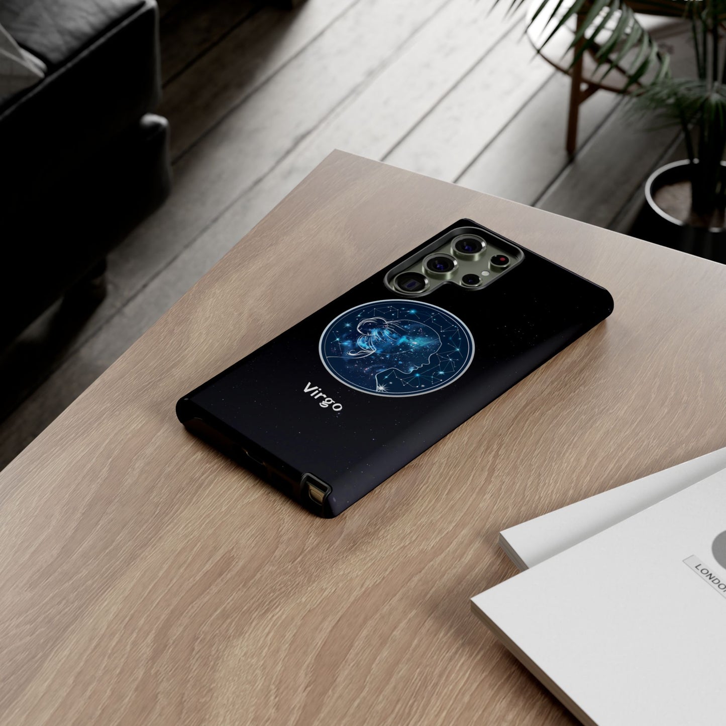 Virgo Zodiac Star Sign Black Glossy Phone Case Tough Protection for iPhone or Samsung Galaxy