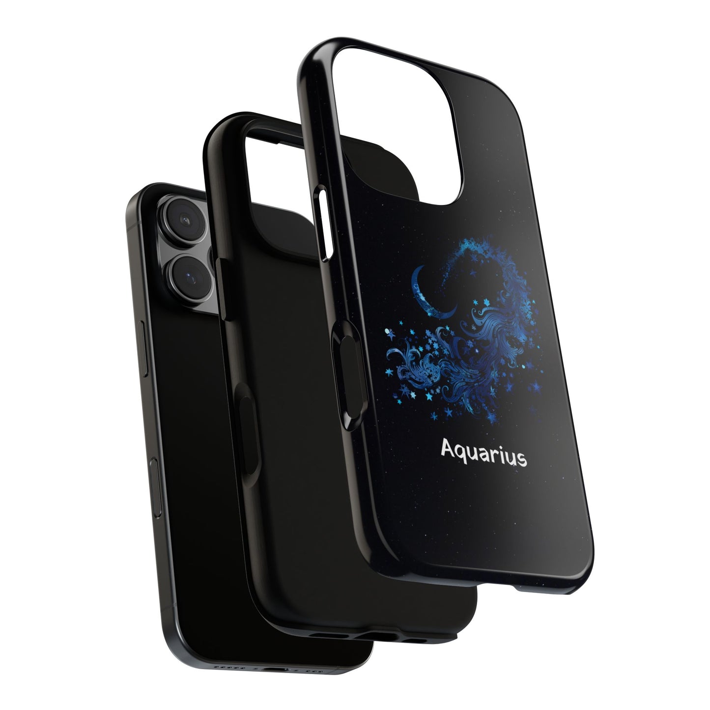 Aquarius Zodiac Star Sign Black Glossy Phone Case Tough Protection for iPhone or Samsung Galaxy