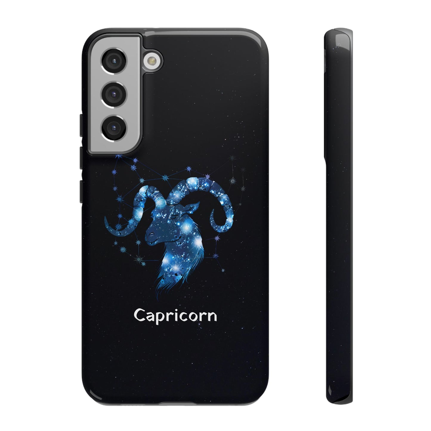 Capricorn Zodiac Star Sign Black Glossy Phone Case Tough Protection for iPhone or Samsung Galaxy