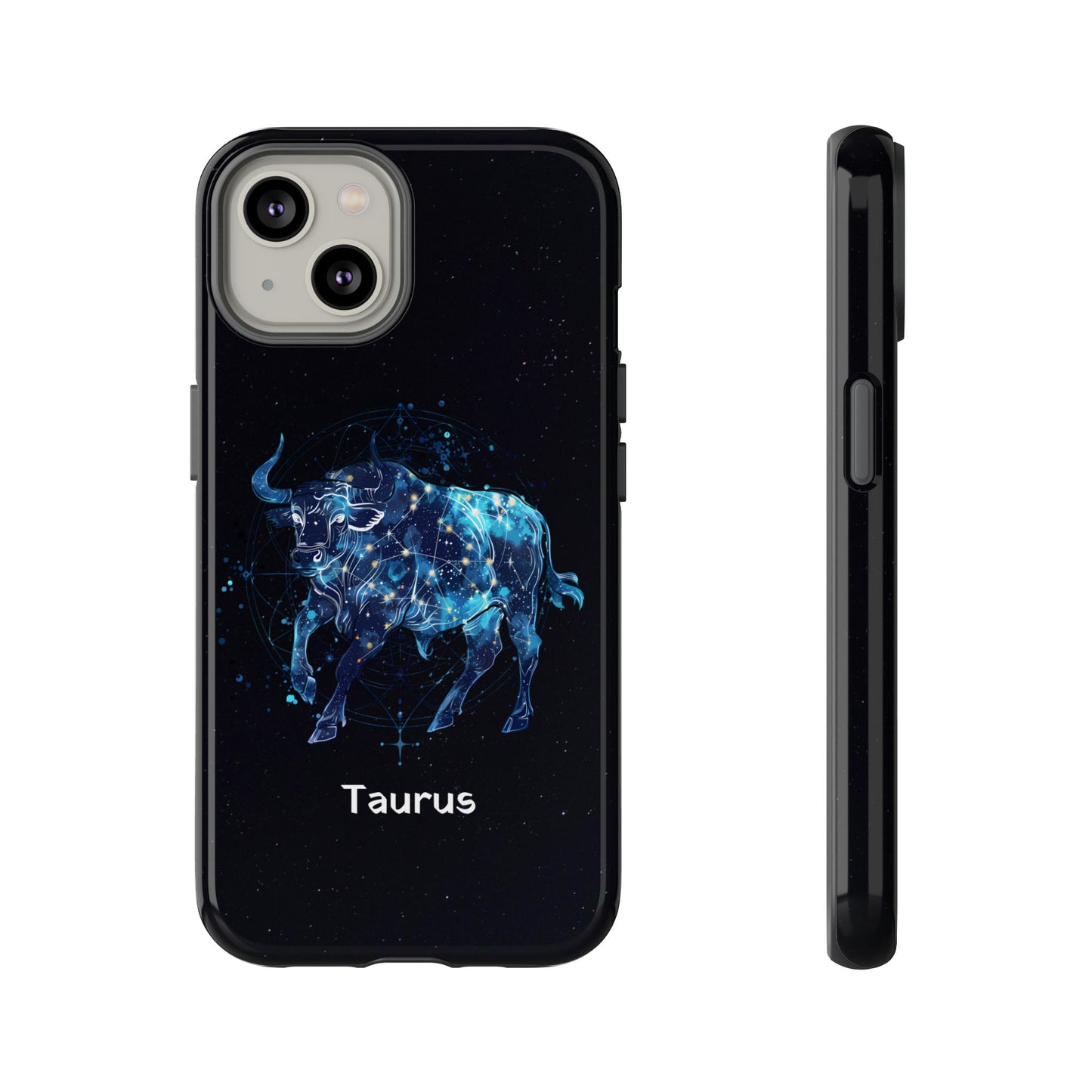 Taurus Zodiac Star Sign Black Glossy Phone Case Tough Protection for iPhone or Samsung Galaxy