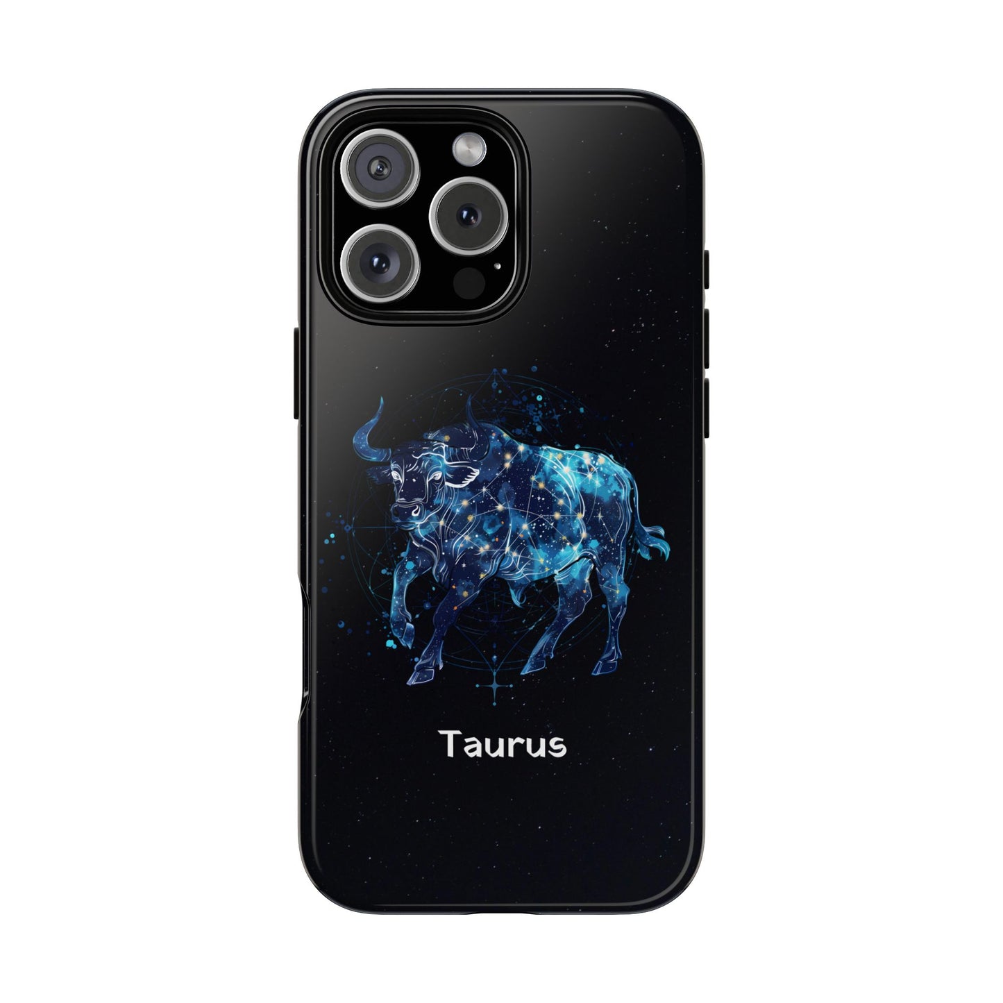 Taurus Zodiac Star Sign Black Glossy Phone Case Tough Protection for iPhone or Samsung Galaxy