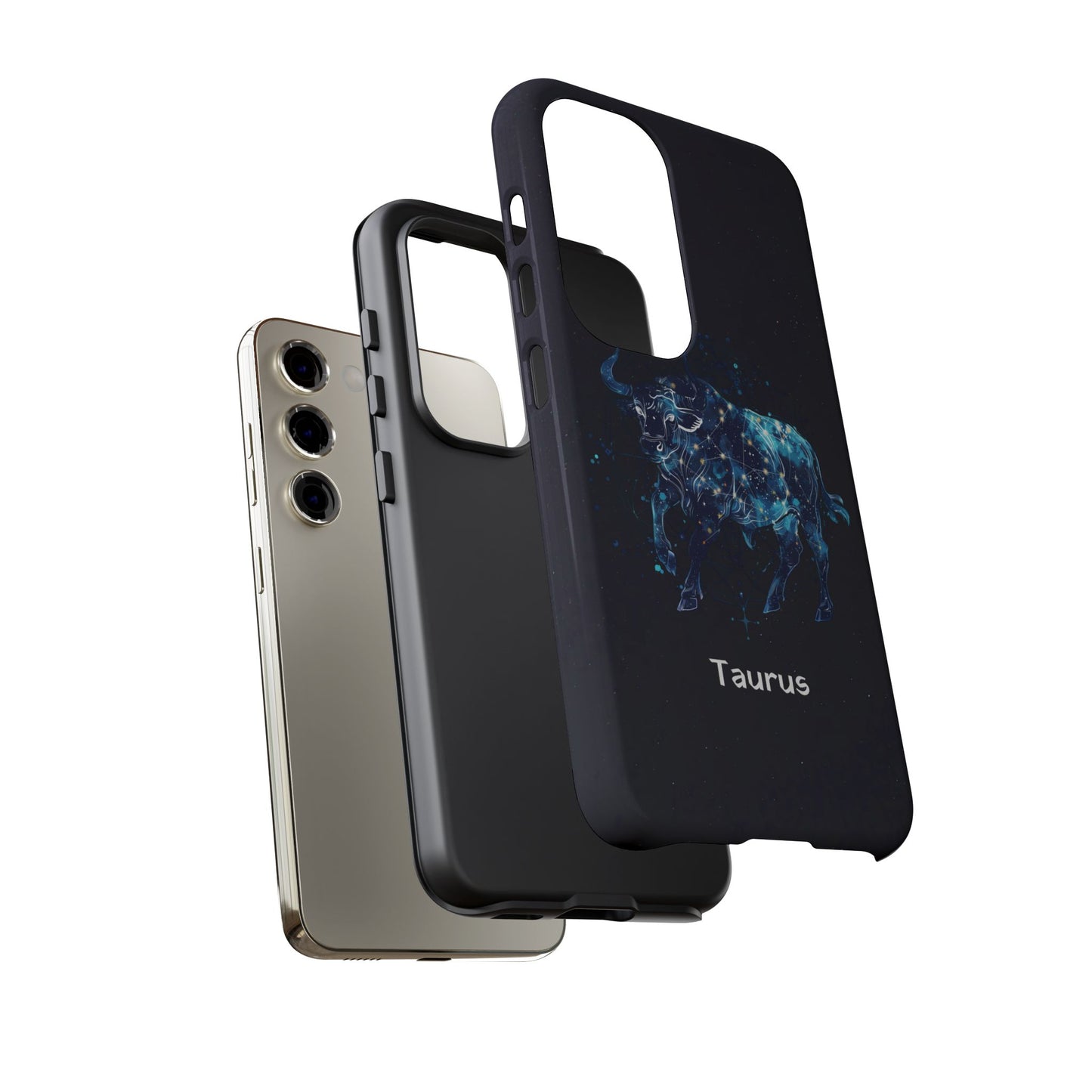 Taurus Zodiac Star Sign Black Glossy Phone Case Tough Protection for iPhone or Samsung Galaxy