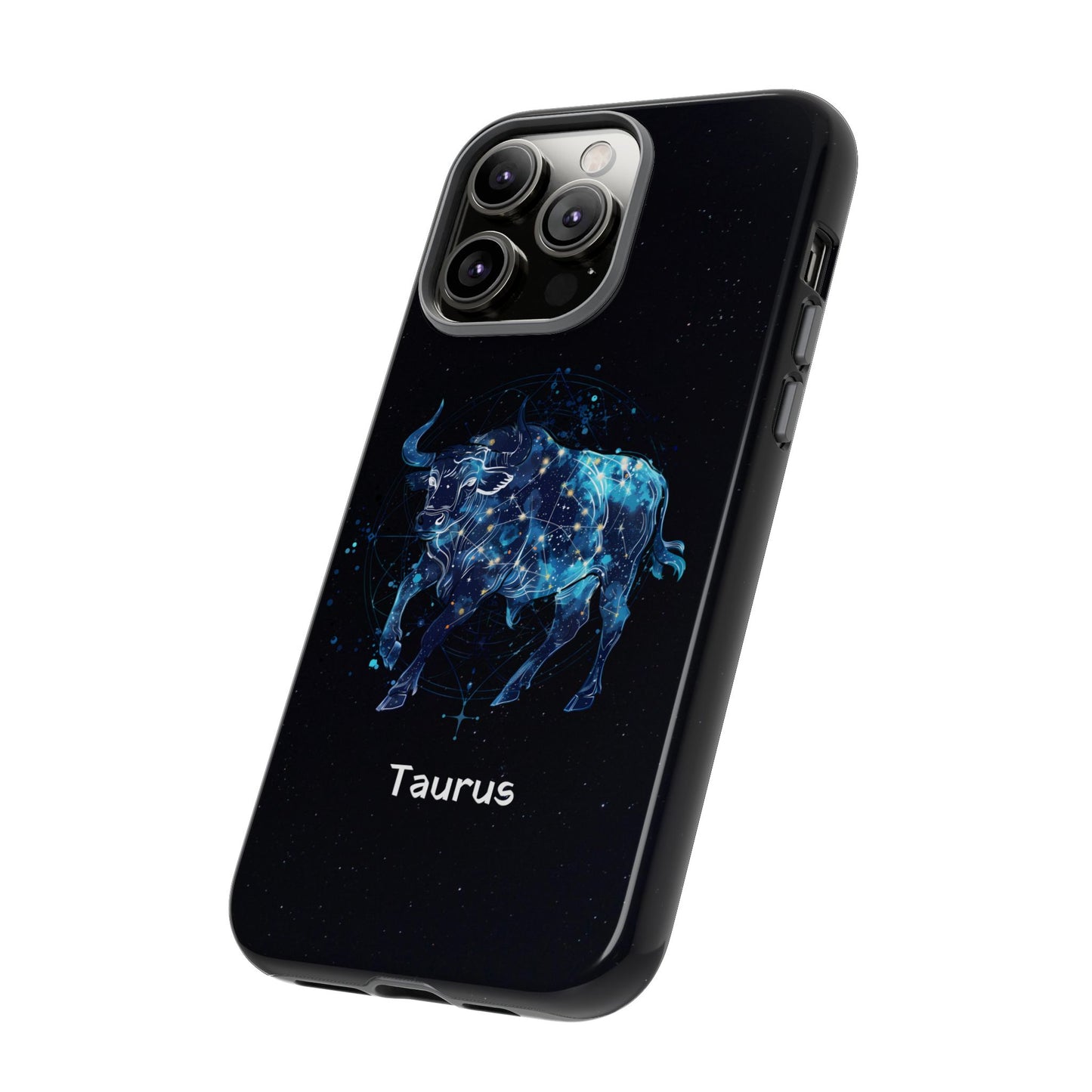 Taurus Zodiac Star Sign Black Glossy Phone Case Tough Protection for iPhone or Samsung Galaxy