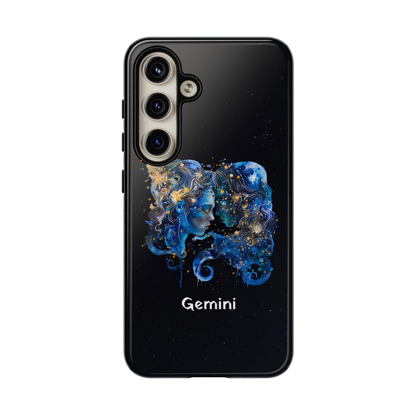 Gemini Zodiac Star Sign Black Glossy Phone Case Tough Protection for iPhone or Samsung Galaxy