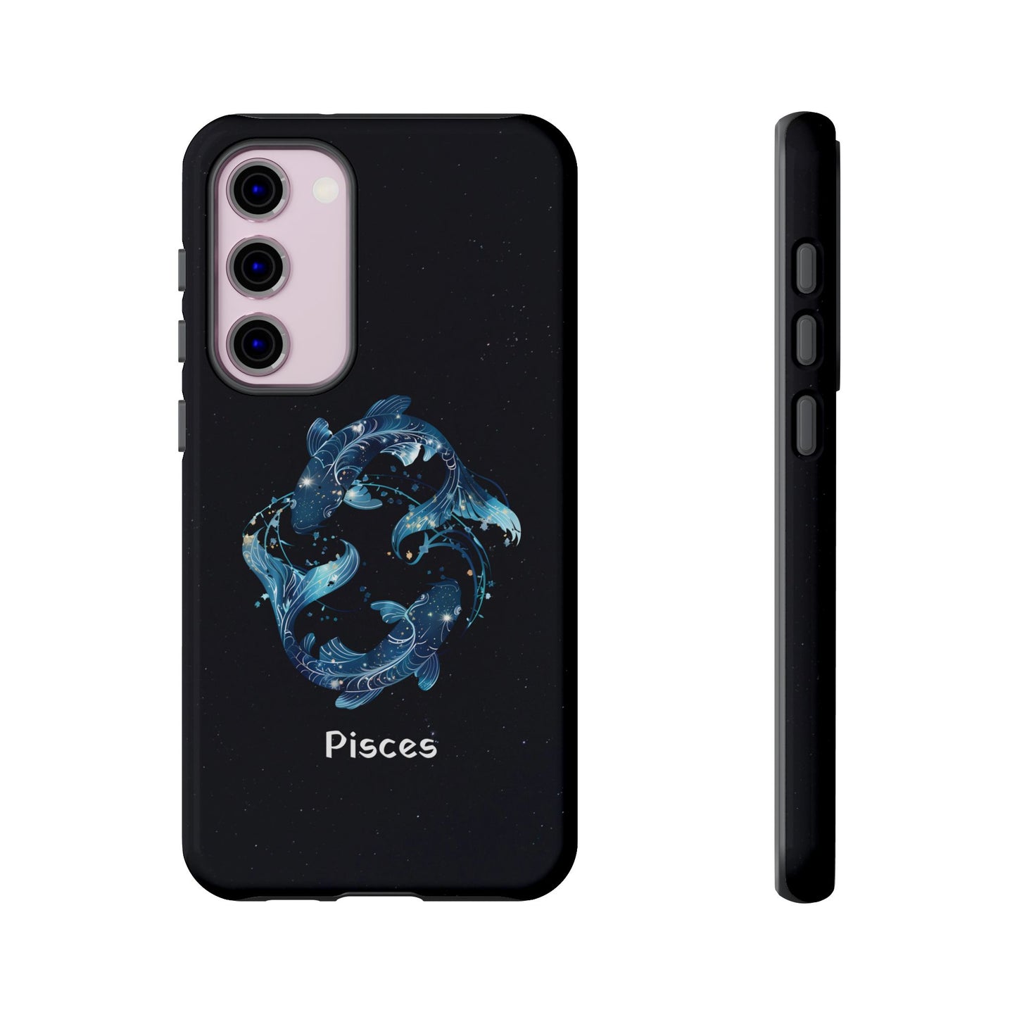 Pisces Zodiac Star Sign Black Glossy Phone Case Tough Protection for iPhone or Samsung Galaxy