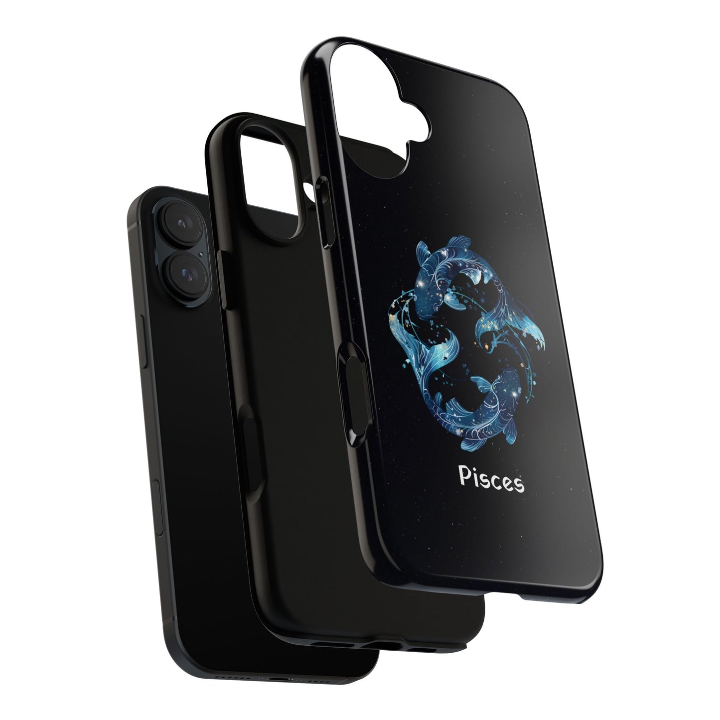 Pisces Zodiac Star Sign Black Glossy Phone Case Tough Protection for iPhone or Samsung Galaxy