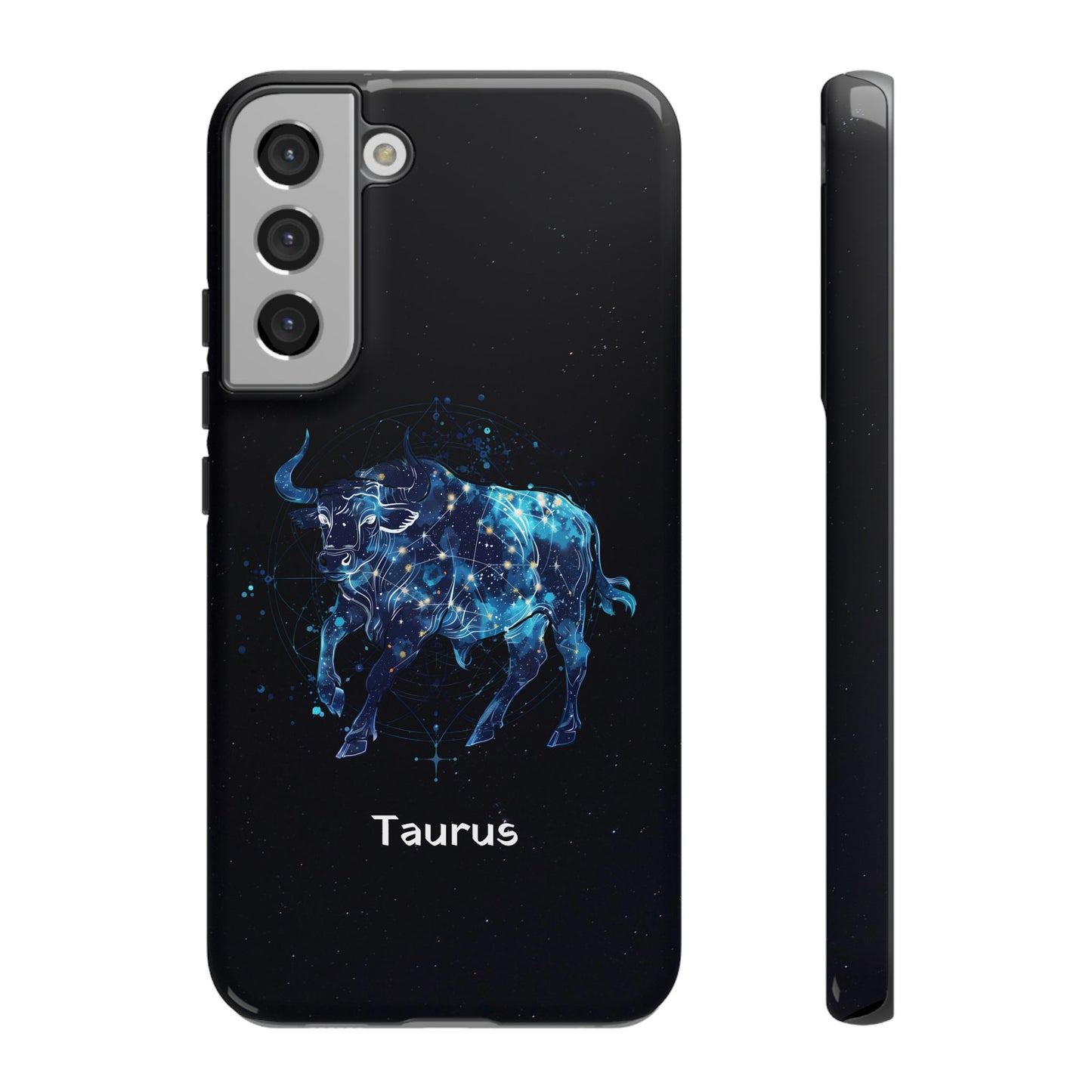Taurus Zodiac Star Sign Black Glossy Phone Case Tough Protection for iPhone or Samsung Galaxy