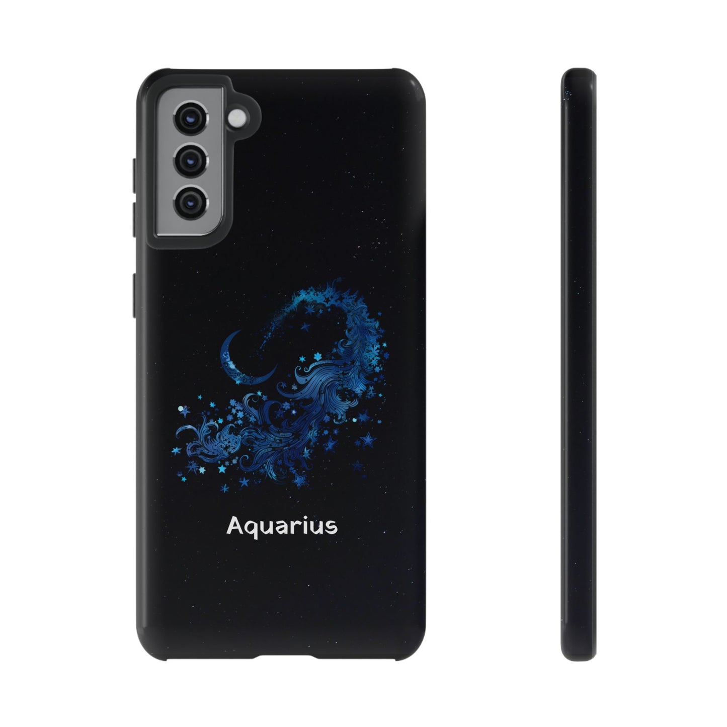 Aquarius Zodiac Star Sign Black Glossy Phone Case Tough Protection for iPhone or Samsung Galaxy