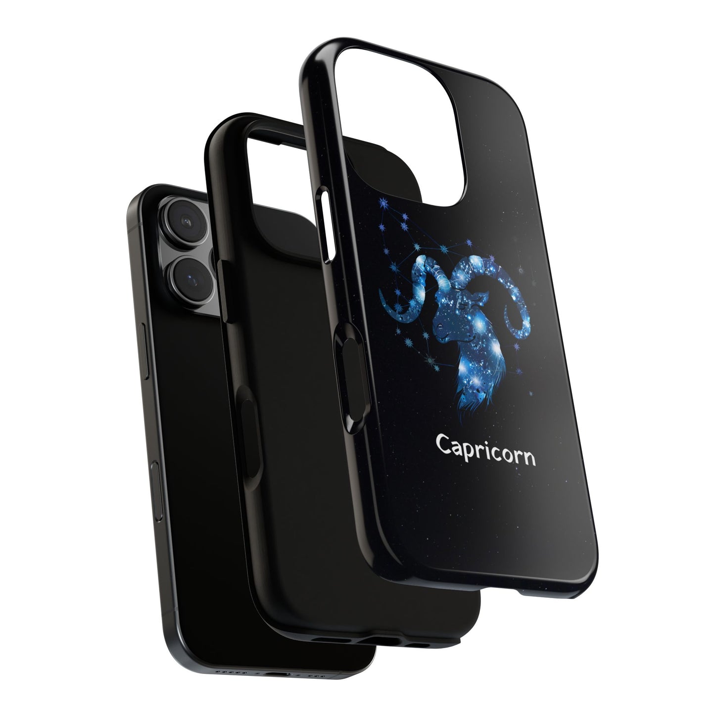 Capricorn Zodiac Star Sign Black Glossy Phone Case Tough Protection for iPhone or Samsung Galaxy