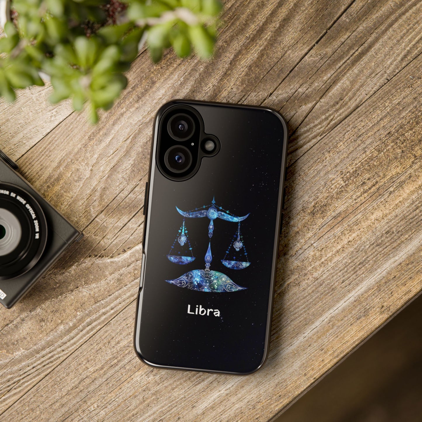 Libra Zodiac Star Sign Black Glossy Phone Case Tough Protection for iPhone or Samsung Galaxy
