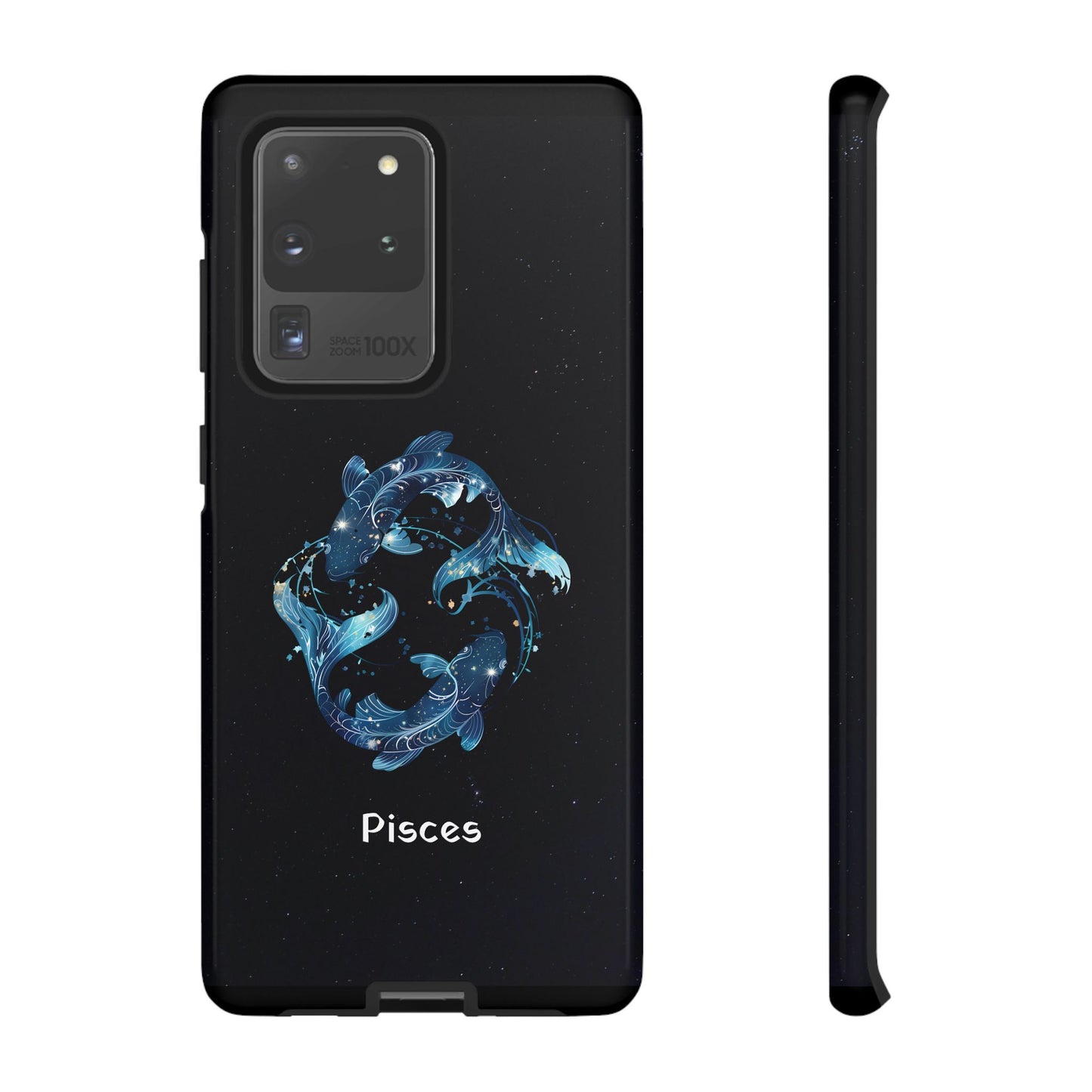 Pisces Zodiac Star Sign Black Glossy Phone Case Tough Protection for iPhone or Samsung Galaxy