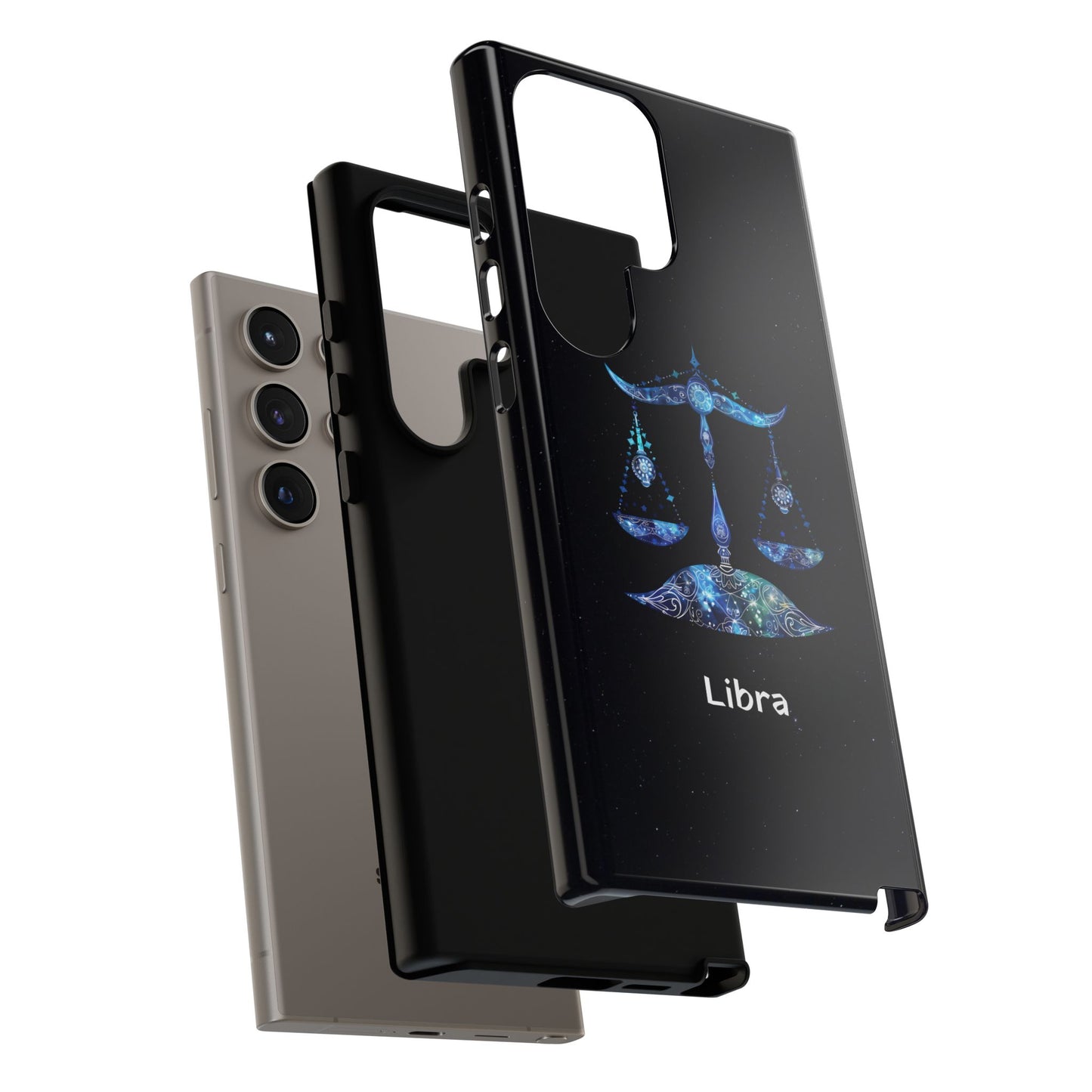 Libra Zodiac Star Sign Black Glossy Phone Case Tough Protection for iPhone or Samsung Galaxy