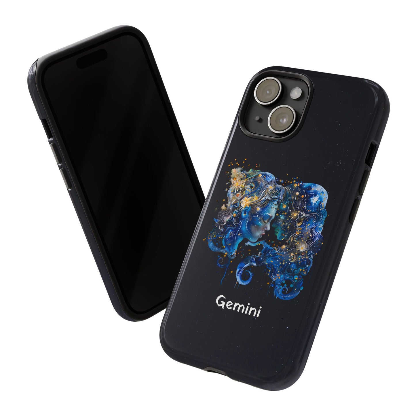 Gemini Zodiac Star Sign Black Glossy Phone Case Tough Protection for iPhone or Samsung Galaxy