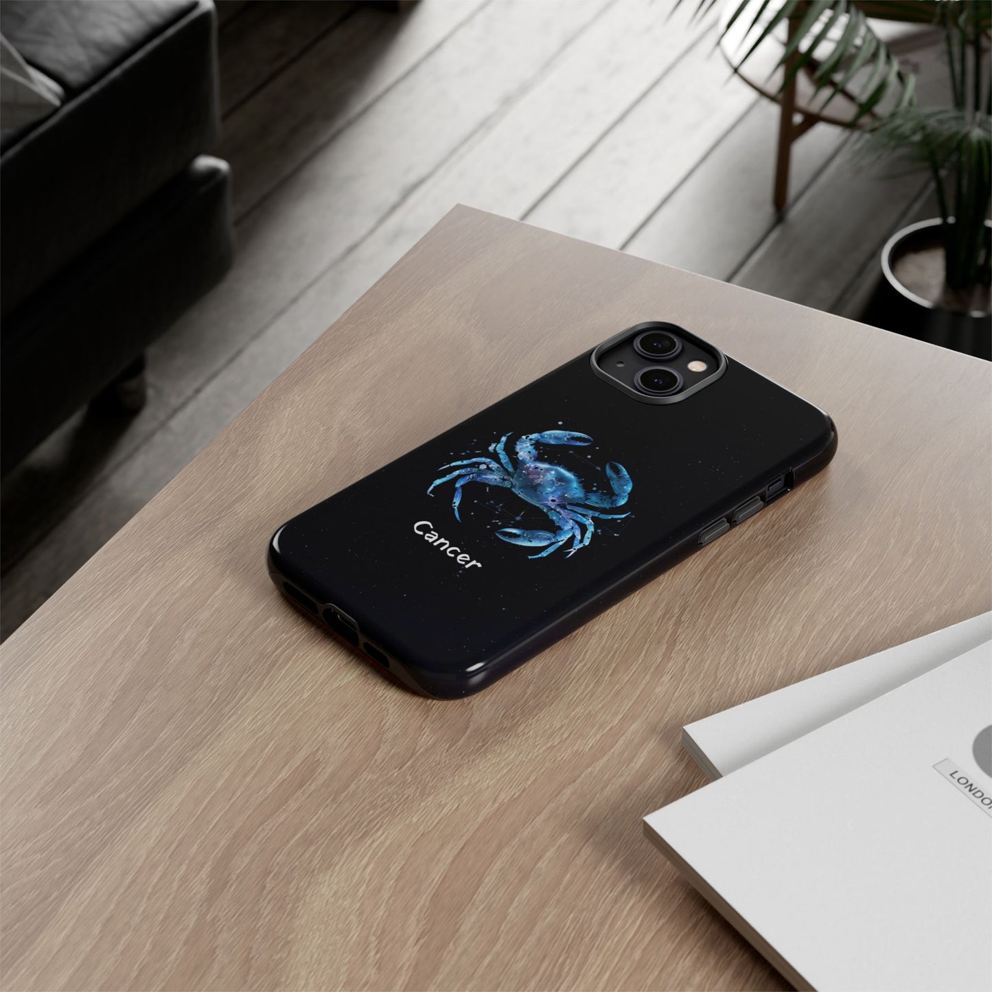 Cancer Zodiac Star Sign Black Glossy Phone Case Tough Protection for iPhone or Samsung Galaxy