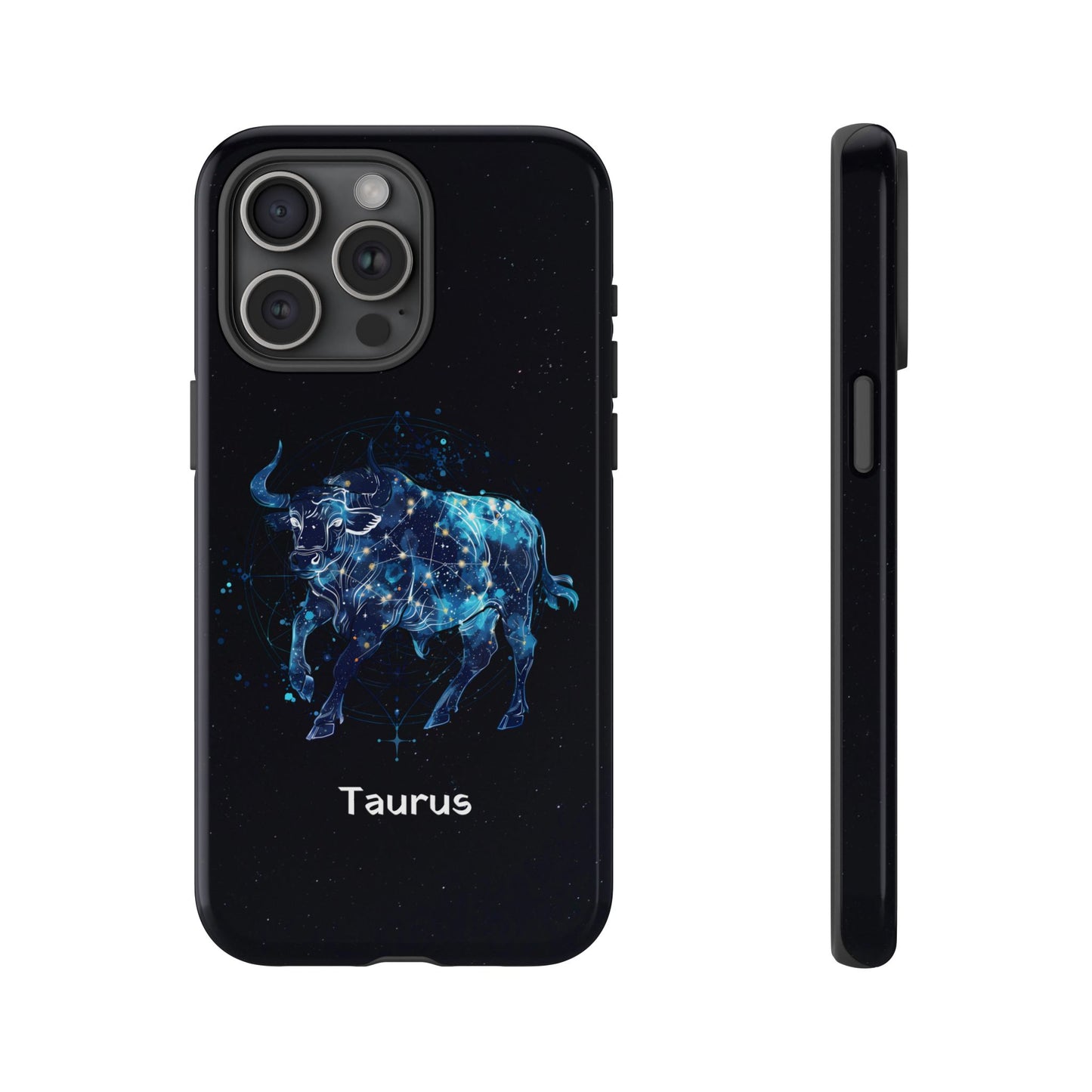 Taurus Zodiac Star Sign Black Glossy Phone Case Tough Protection for iPhone or Samsung Galaxy