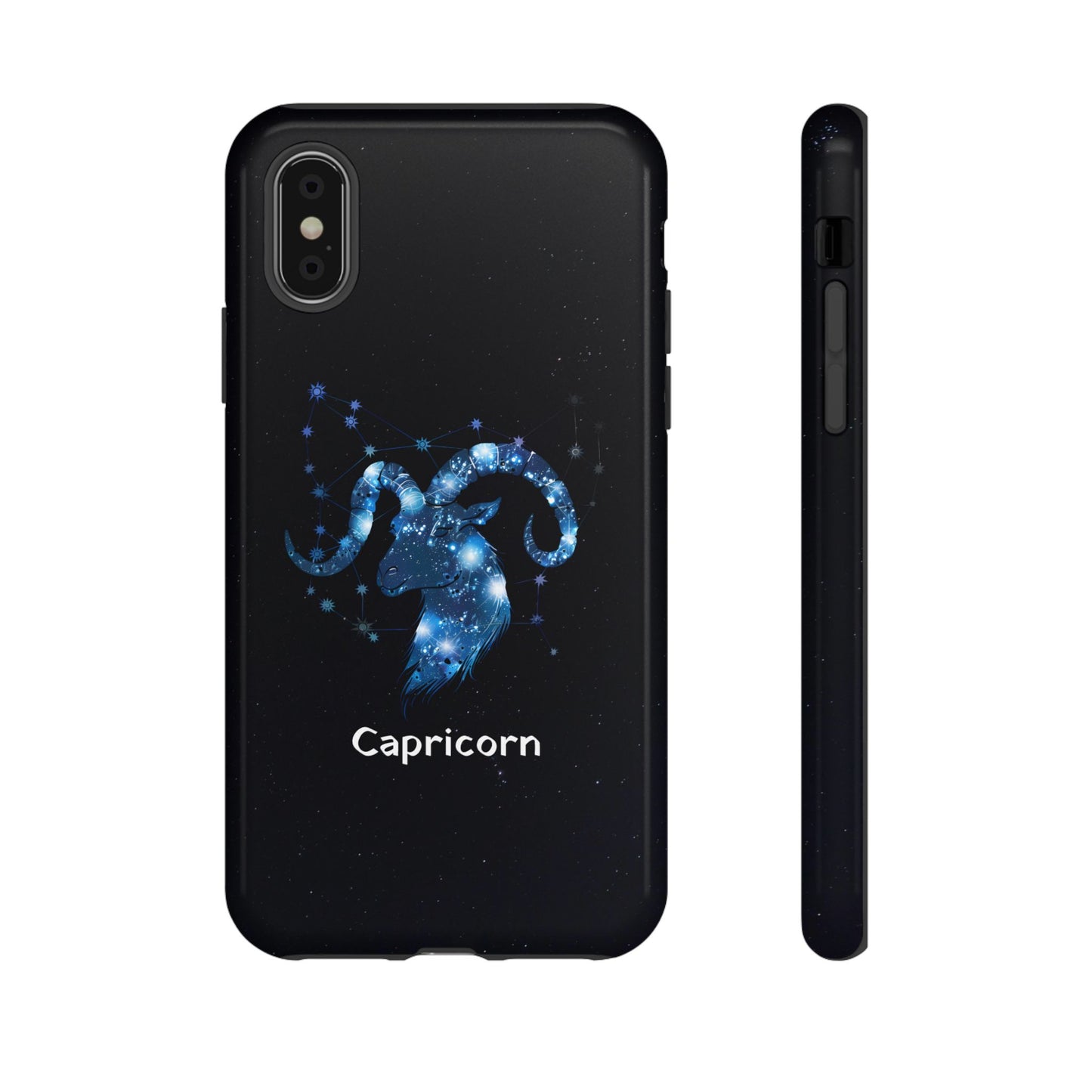 Capricorn Zodiac Star Sign Black Glossy Phone Case Tough Protection for iPhone or Samsung Galaxy