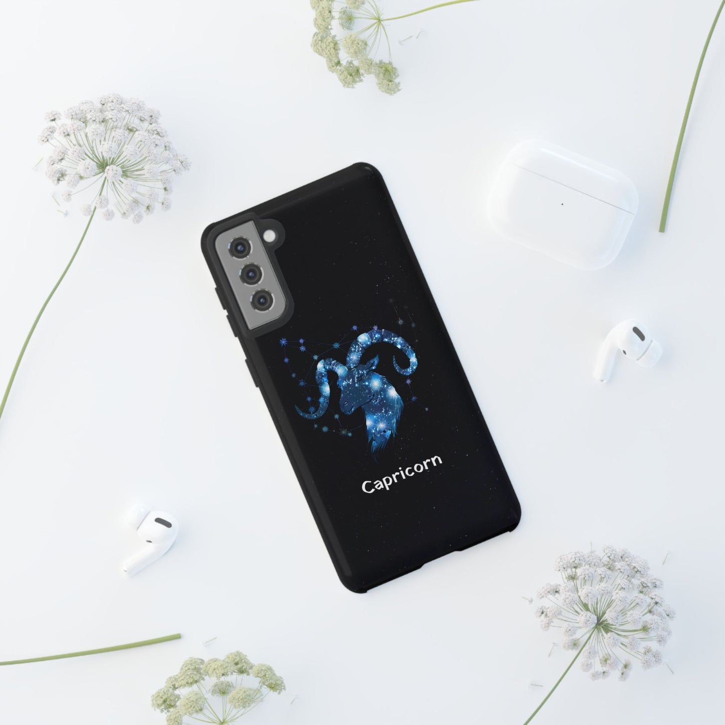 Capricorn Zodiac Star Sign Black Glossy Phone Case Tough Protection for iPhone or Samsung Galaxy