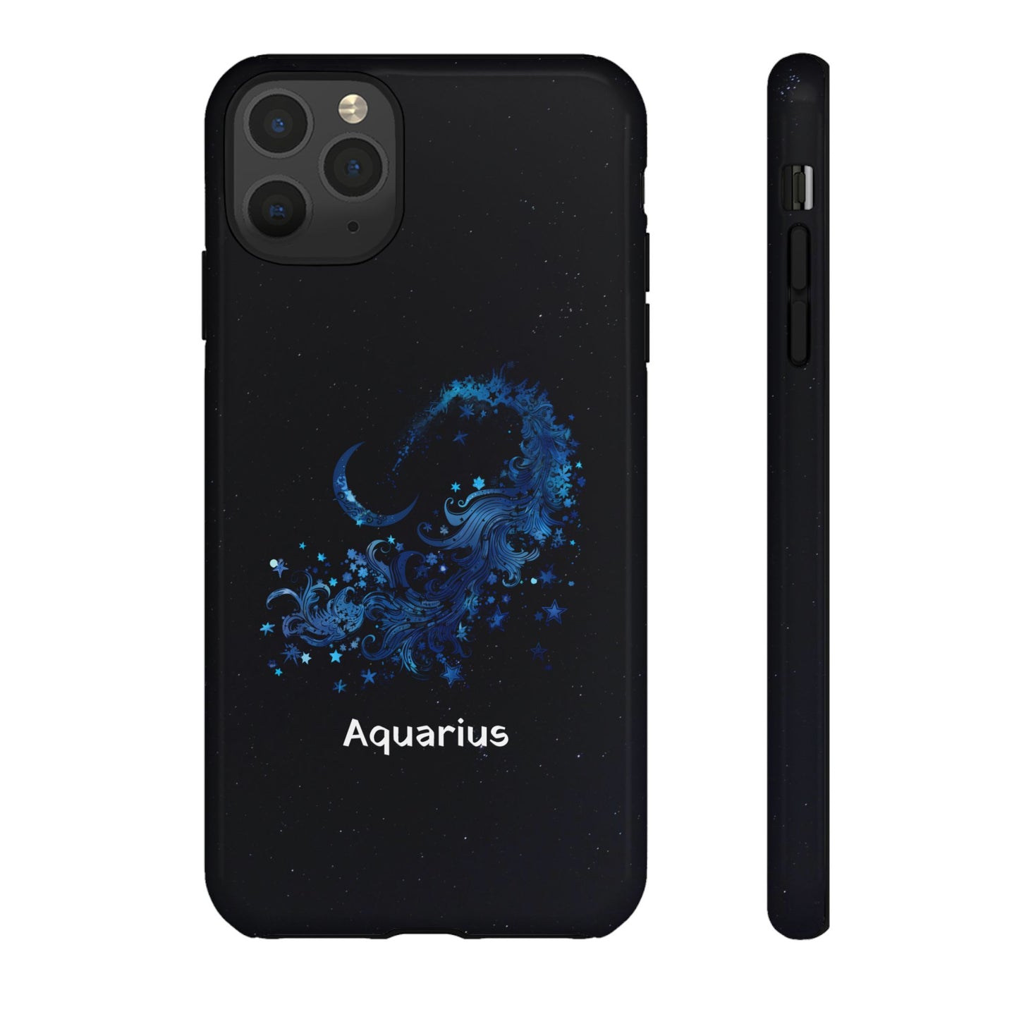 Aquarius Zodiac Star Sign Black Glossy Phone Case Tough Protection for iPhone or Samsung Galaxy