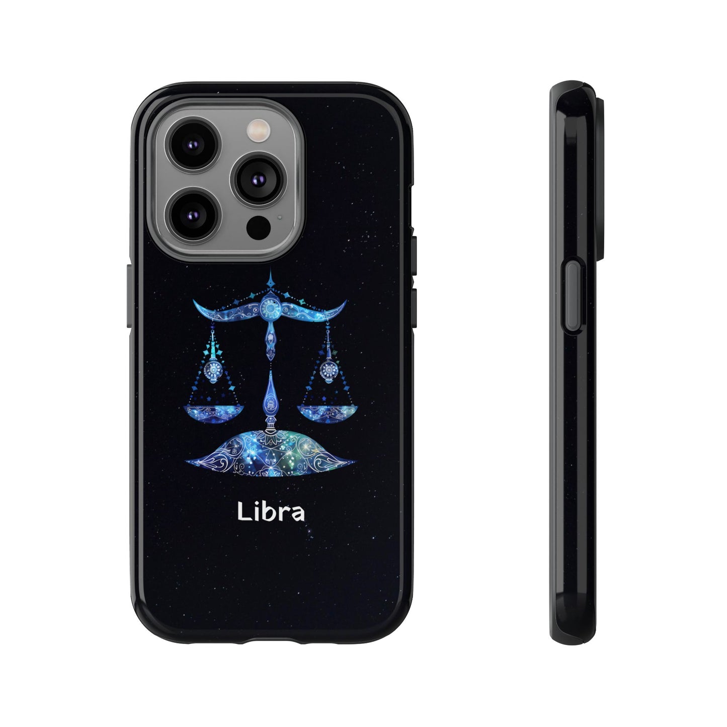 Libra Zodiac Star Sign Black Glossy Phone Case Tough Protection for iPhone or Samsung Galaxy