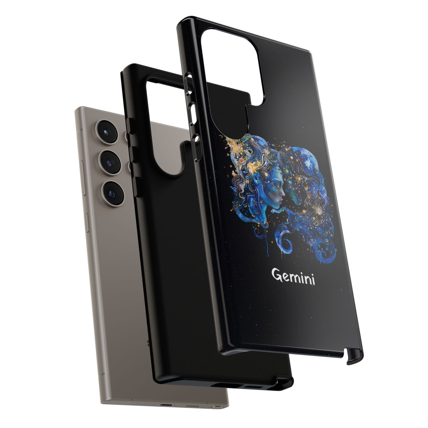 Gemini Zodiac Star Sign Black Glossy Phone Case Tough Protection for iPhone or Samsung Galaxy
