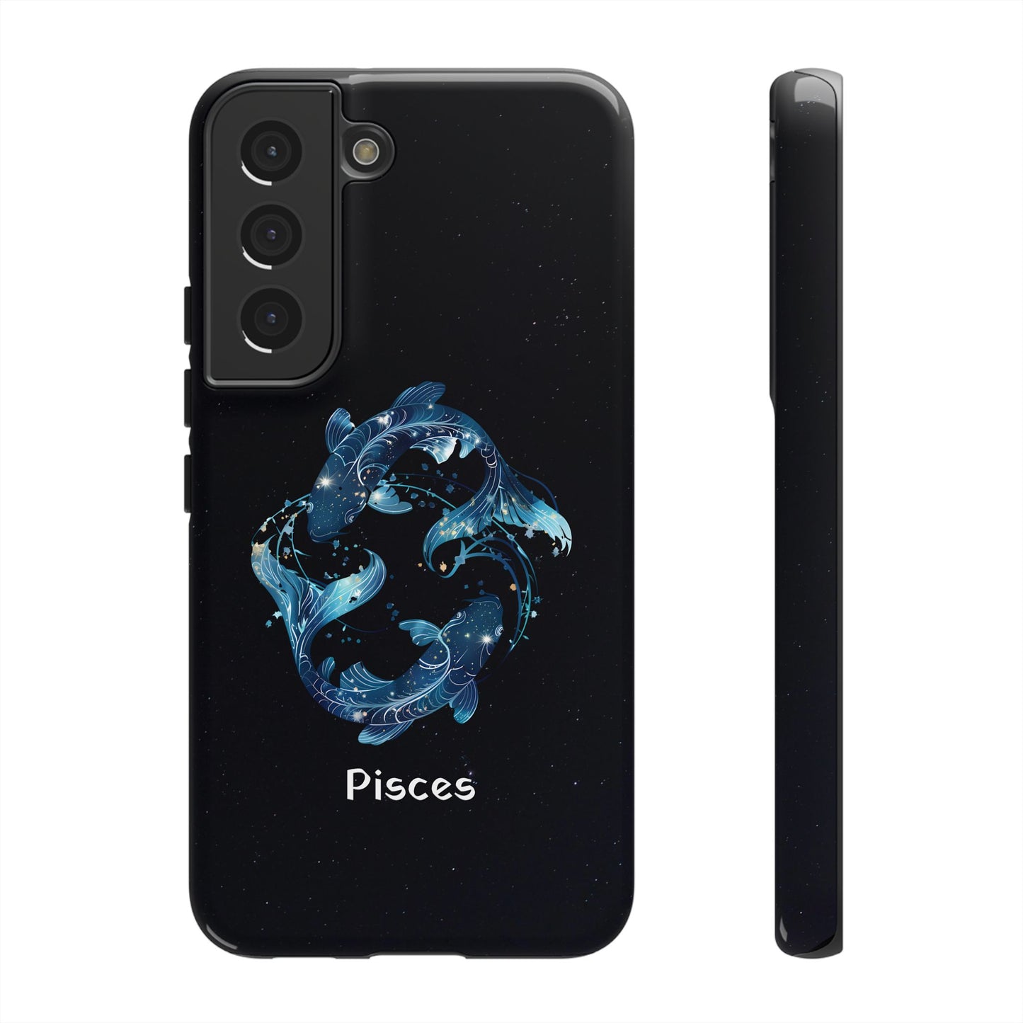 Pisces Zodiac Star Sign Black Glossy Phone Case Tough Protection for iPhone or Samsung Galaxy