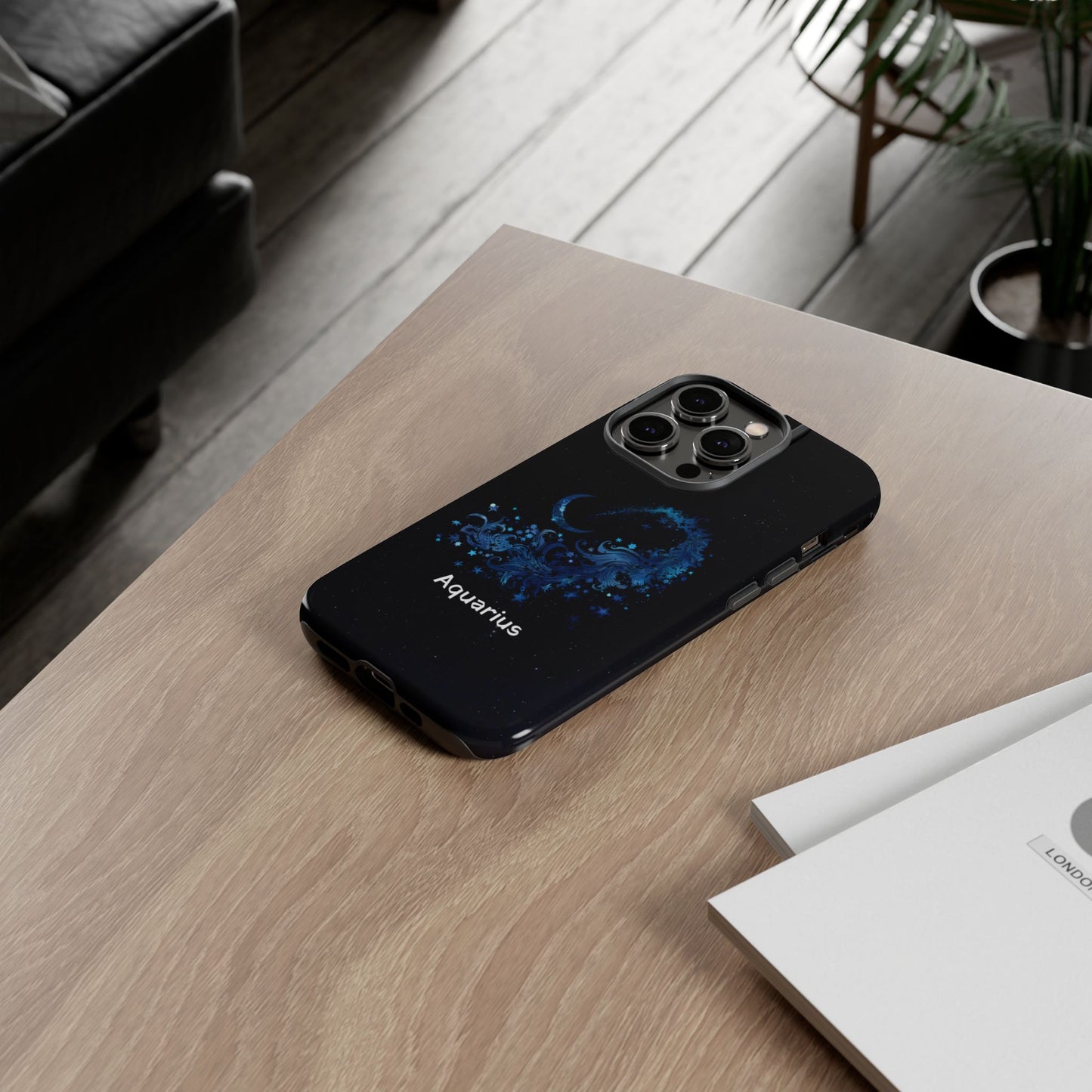 Aquarius Zodiac Star Sign Black Glossy Phone Case Tough Protection for iPhone or Samsung Galaxy