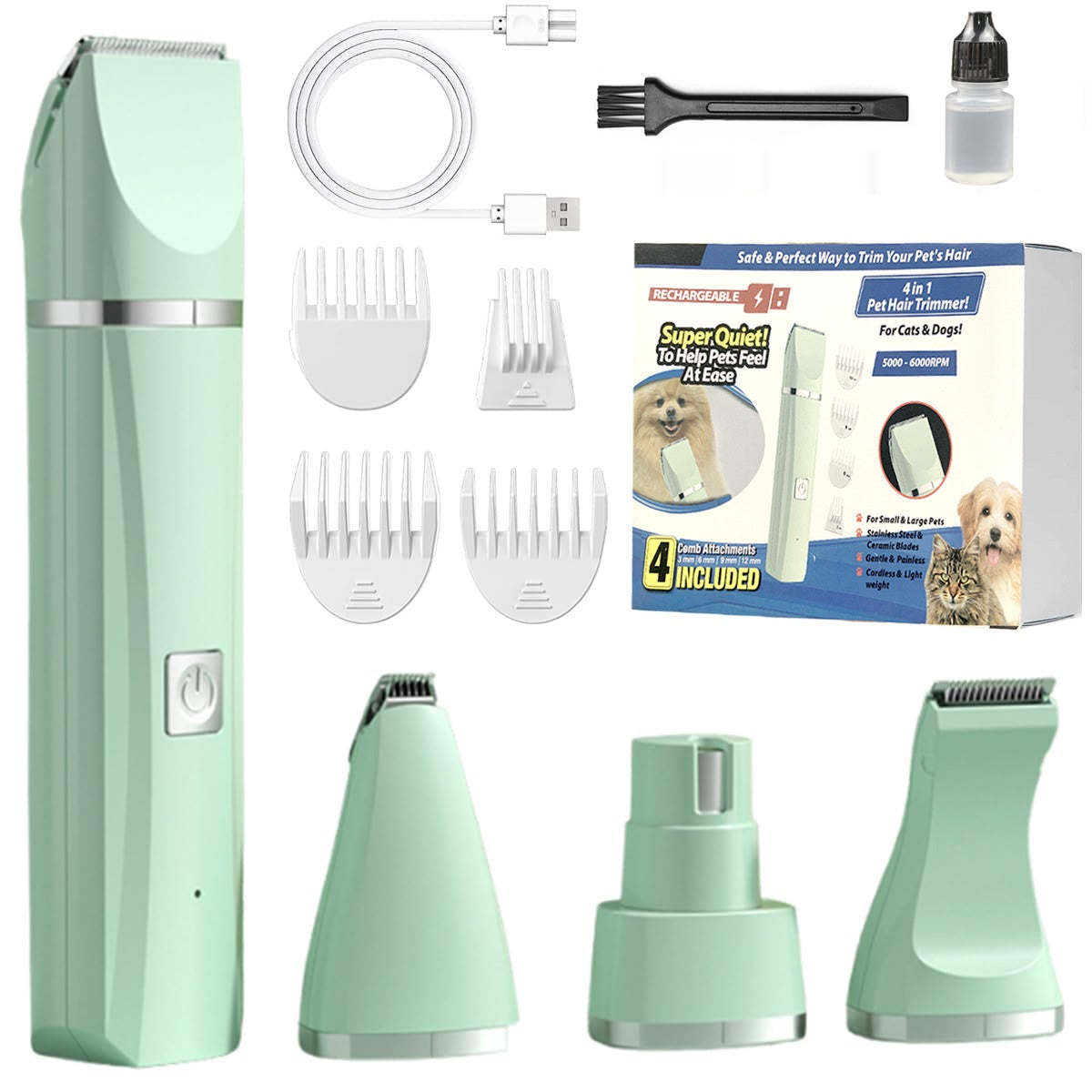 4 in 1 Professional Pet Dog Cat Clippers Hair Grooming Cordless Trimmer Shaver Kit