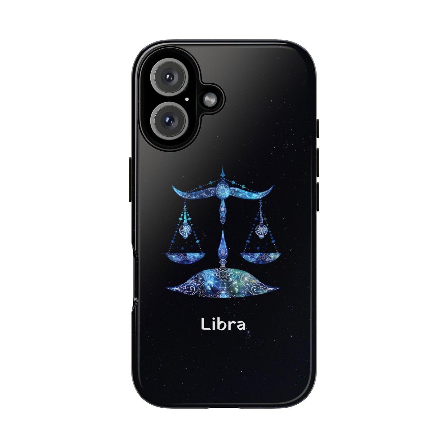 Libra Zodiac Star Sign Black Glossy Phone Case Tough Protection for iPhone or Samsung Galaxy