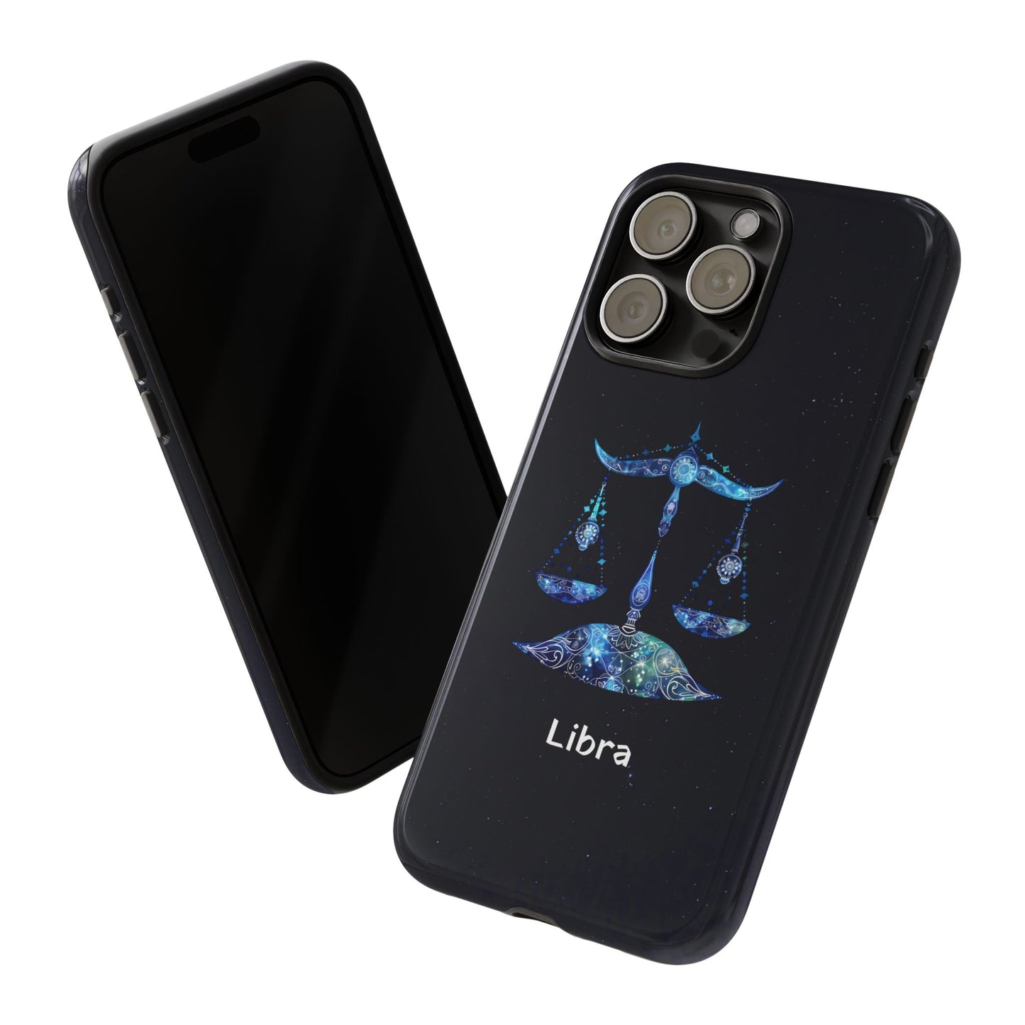 Libra Zodiac Star Sign Black Glossy Phone Case Tough Protection for iPhone or Samsung Galaxy